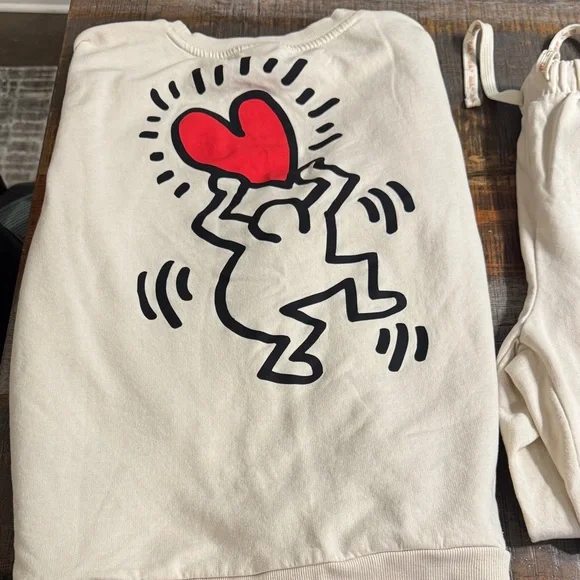 Keith Haring Cream Jumpsuit with Heart Design - Picture 2 of 3